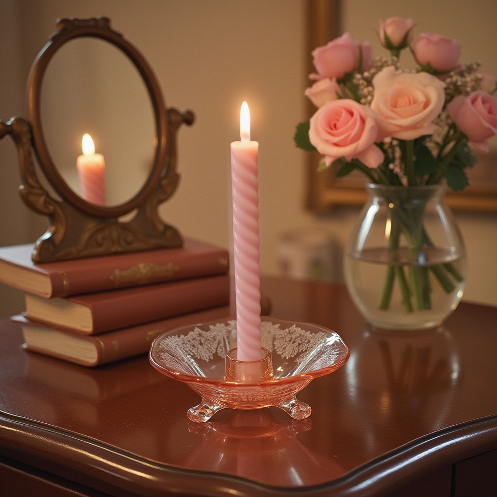 Pink Depression Glass Candle Holder