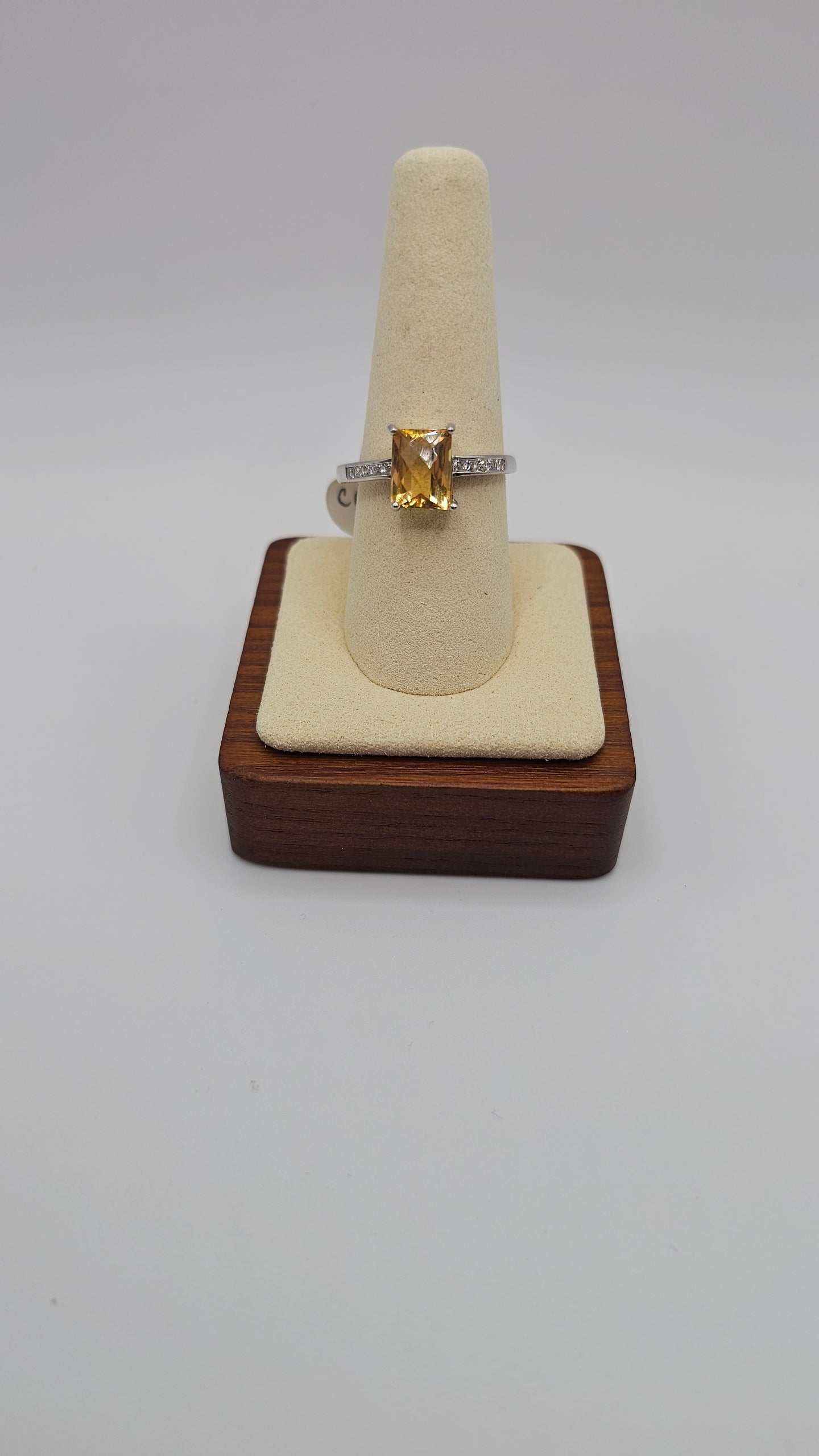 emerald cut citrine solitaire in sterling silver