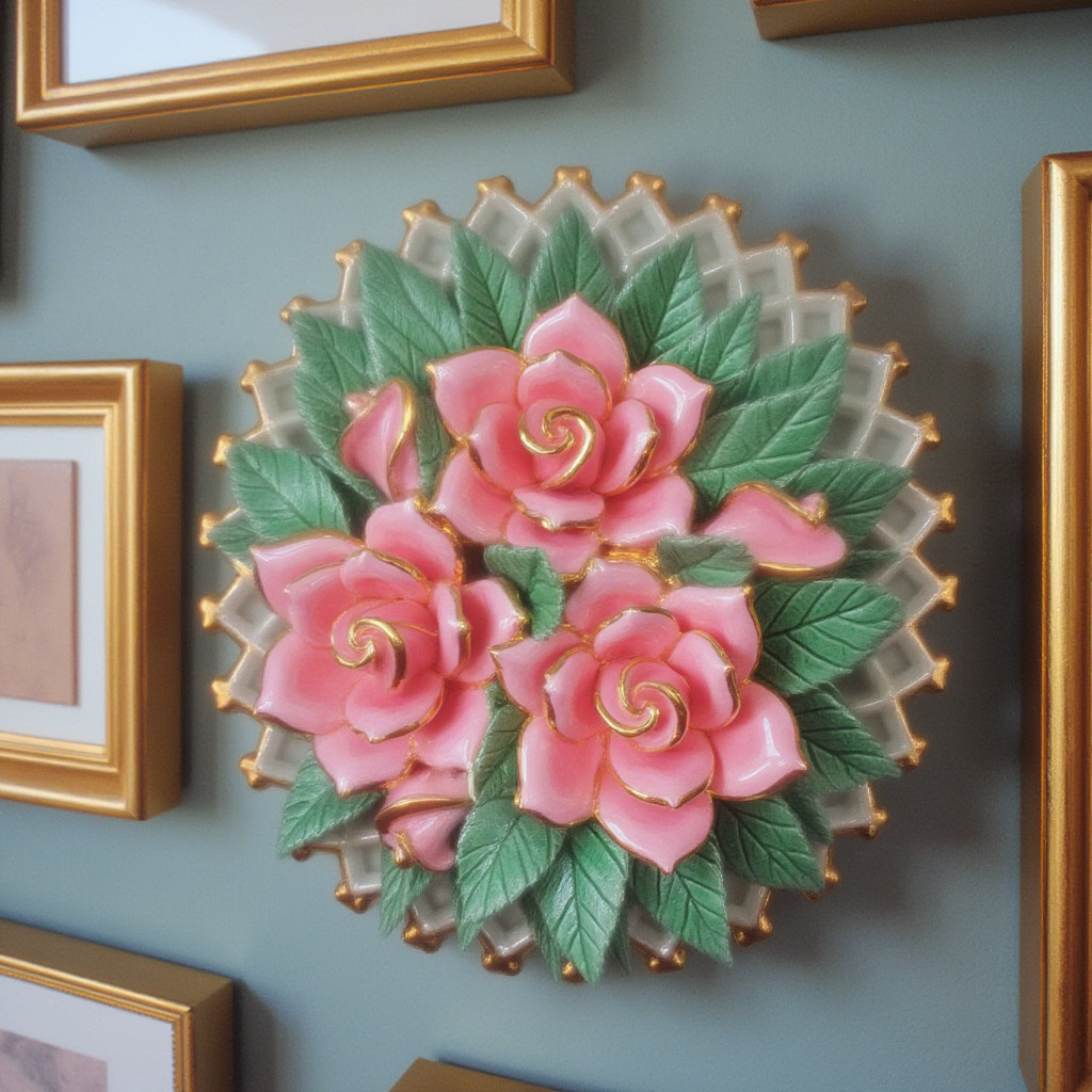 Capodimonte Pink Rose Ceramic Wall Hanging