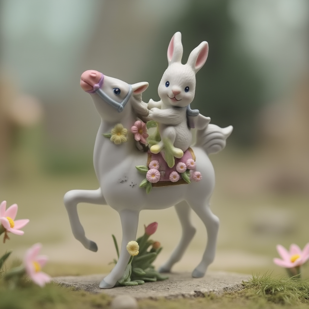 Porcelain Unicorn and Bunny Figurine