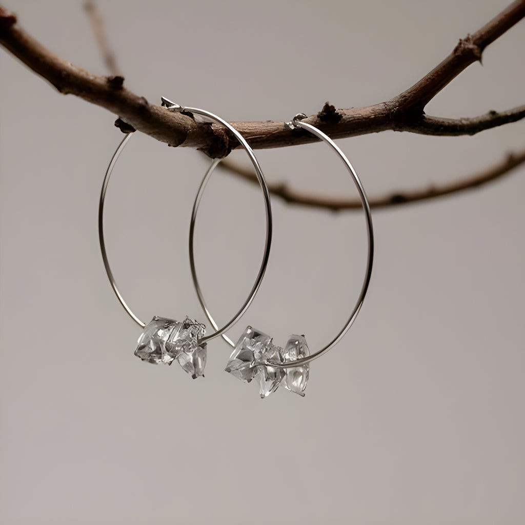 silver herkimer hoop earrings