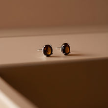 Load image into Gallery viewer, Smoky Quartz Oval Studs
