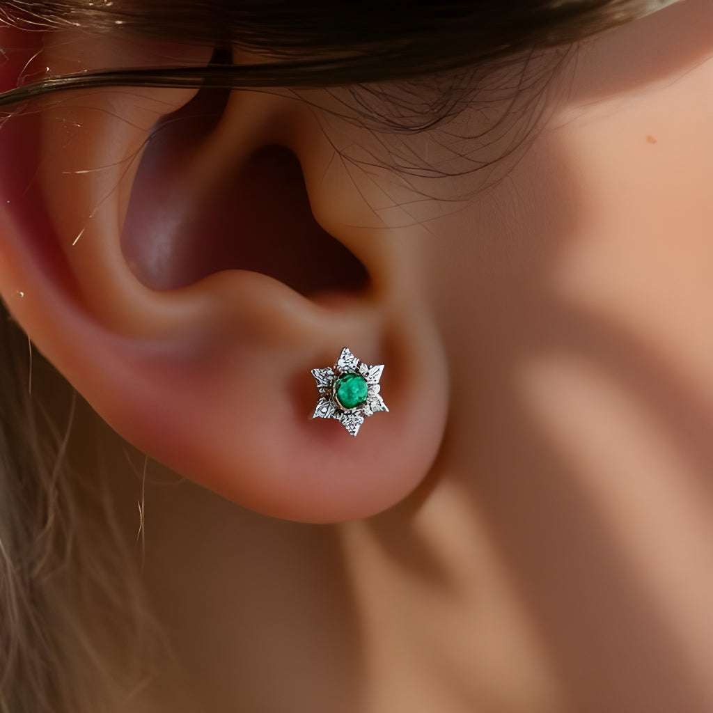 Emerald  Snowflake Sterling Stud Earrings