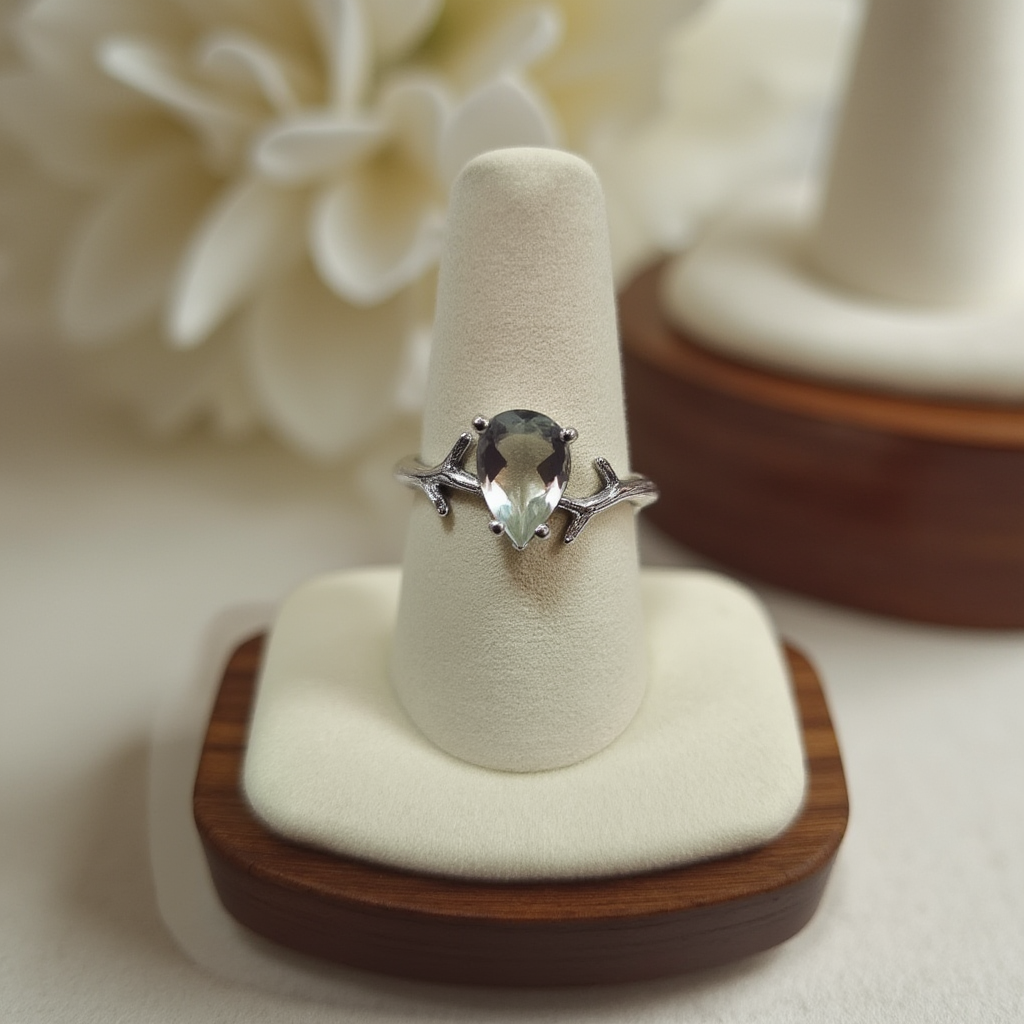 Green Amethyst Ring in Sterling Silver