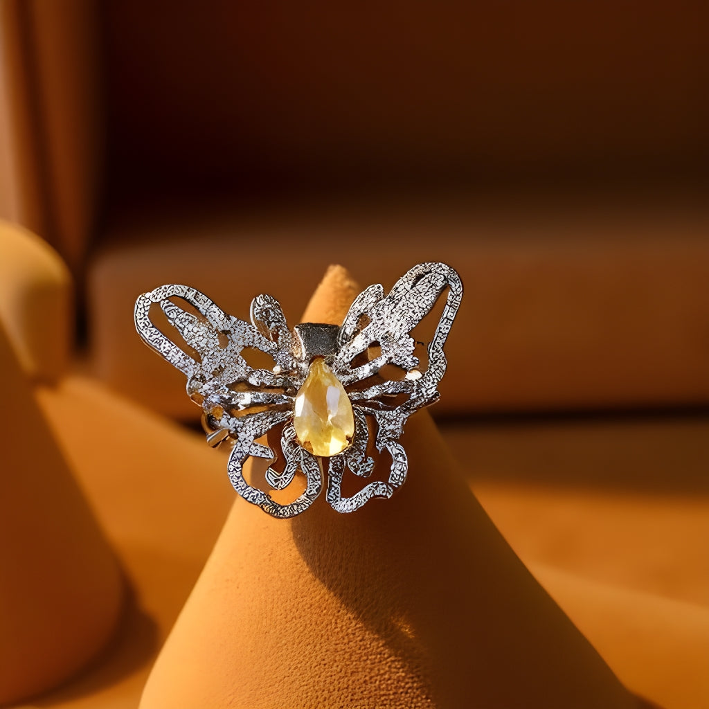 1ct Citrine Butterfly Ring in Sterling Silver