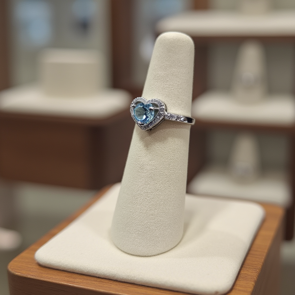 Aquamarine Heart Ring in Sterling Silver