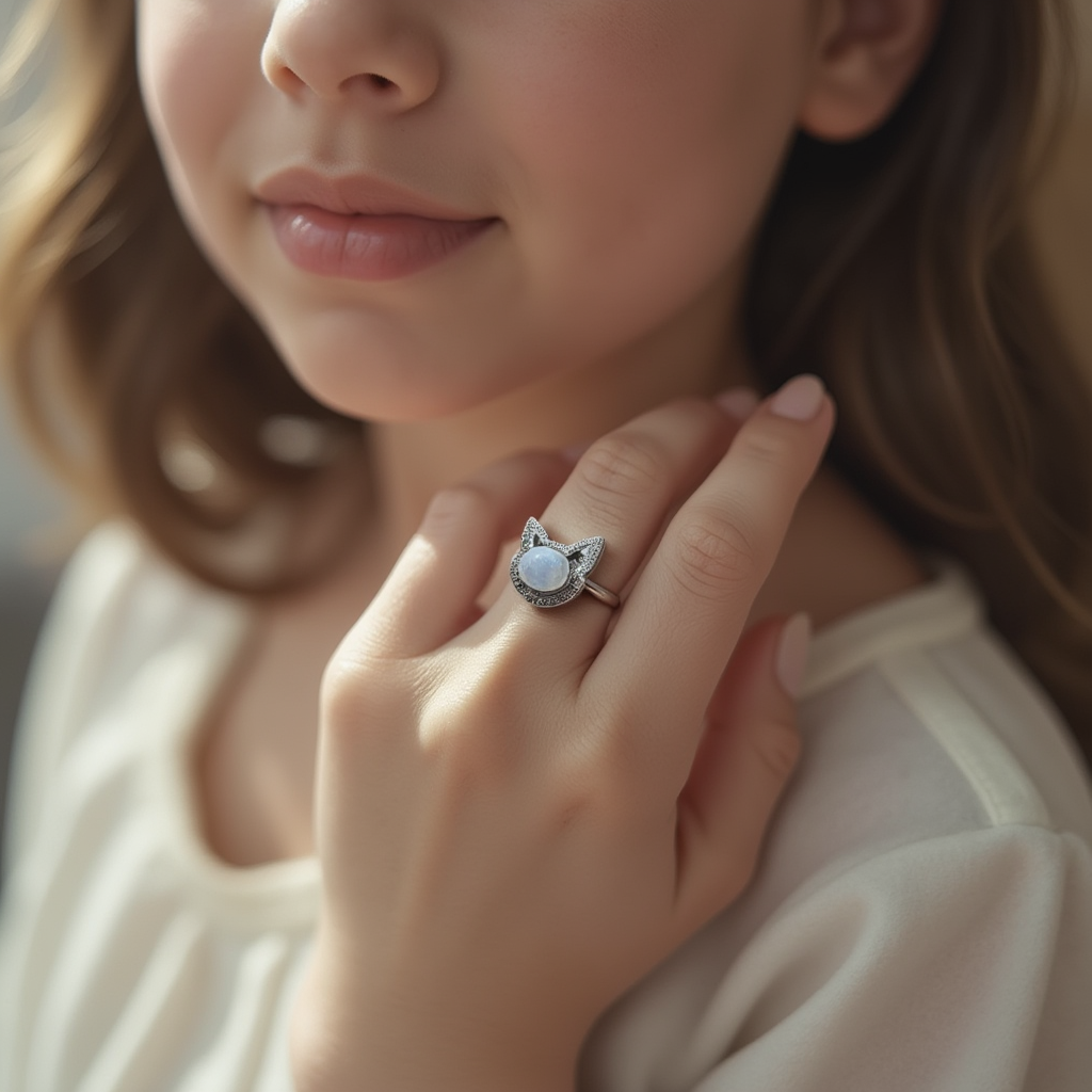 Moonstone Cat Ring in Sterling Silver