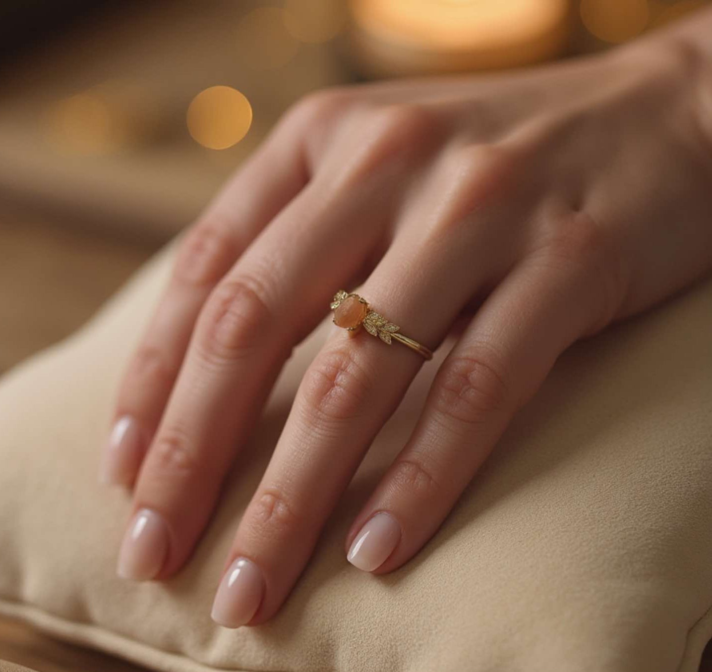 1ct Peach Moonstone Ring in 14k Gold