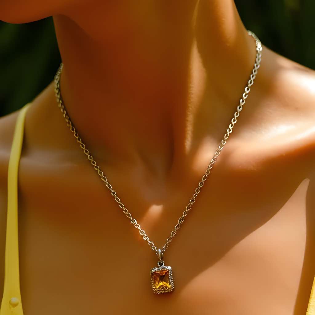 Citrine Necklace Rose Gold