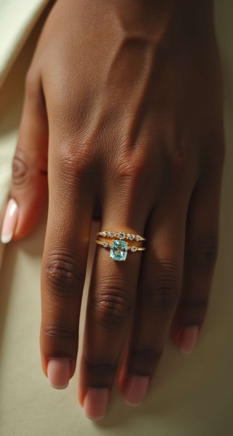 Two Piece Aquamarine Ring Set